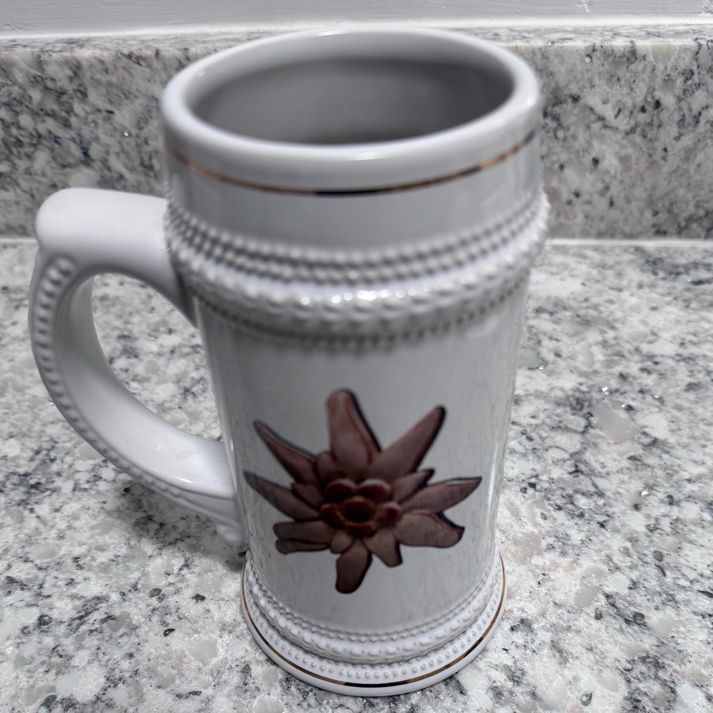 Octoberfest Elegant White Stein with Brown Floral Accent